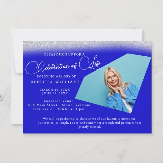 Invitation Célébration de la vie en bleu minimal (Devant)