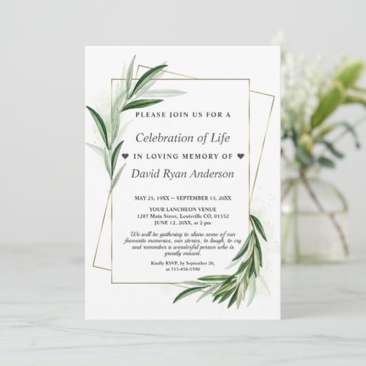 Invitation Célébration de la vie en feuille Photo Funeral Mem (Debout devant)