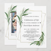 Invitation Célébration de la vie en feuille Photo Funeral Mem (Devant / Derrière)