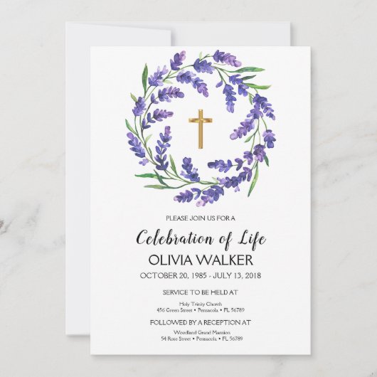Invitation Célébration de la vie en lavande (Devant)
