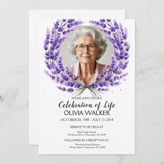 Invitation Célébration de la vie en lavande (Devant / Derrière)