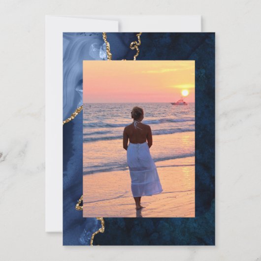 Invitation Célébration de la vie en Navy et Agate dorée (Dos)