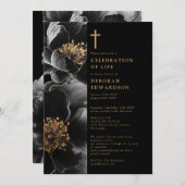 Invitation Célébration De La Vie En Noir Et En Or Chrétien (Devant / Derrière)