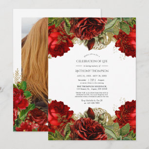 Invitation Célébration de la vie en rouge Bourgogne et or