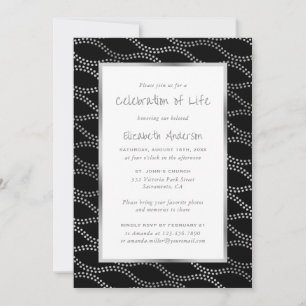 Invitation Célébration de la vie en vagues argentées noires P