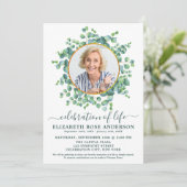 Invitation Célébration De La Vie Eucalyptus Green Photo (Debout devant)