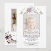 Invitation Célébration de la vie Faded Floral Photo Memorial (Devant / Derrière)