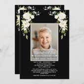 Invitation Célébration de la vie Fleurs blanches Photo Memori (Devant / Derrière)