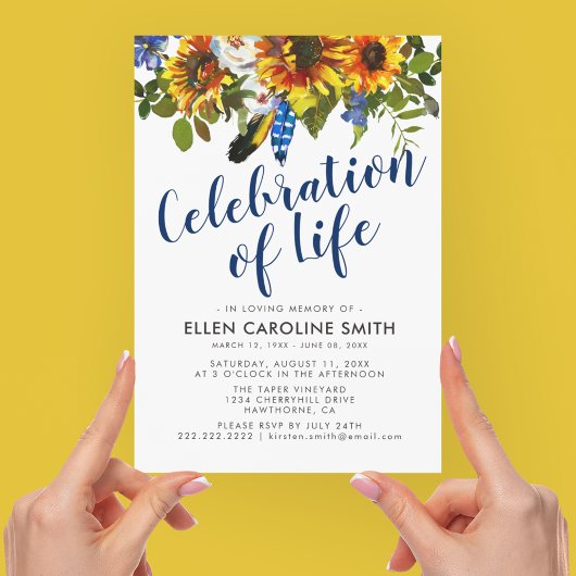Invitation Célébration de la vie | Fleurs solaires funéraires