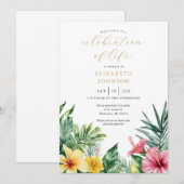 Invitation Célébration De La Vie Fleurs Tropicales Aquarelle (Devant / Derrière)