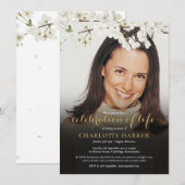Invitation Célébration de la vie Floral White Blossom Photo (Devant / Derrière)