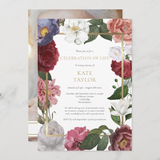 Invitation Célébration de la vie florale (Devant / Derrière)