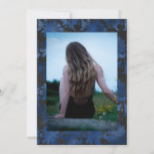 Invitation Célébration de la vie florale bleu, noir et argent (Dos)