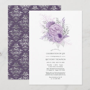 Invitation Célébration de la vie florale lavande et argent