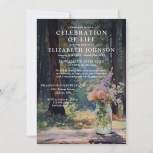 Invitation Célébration de la vie florale rustique en bois de