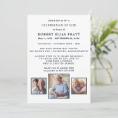 Invitation Célébration de la vie Funérailles Bleu Blanc 3 Pho (Debout devant)