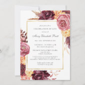 Invitation Célébration de la vie Funérailles Bourgogne rose F (Devant)