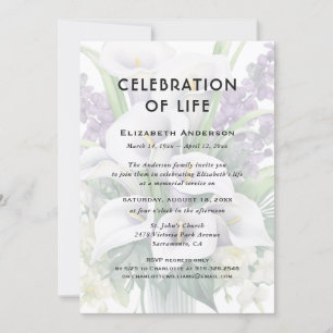 Invitation Célébration de la vie Funérailles Calla Lily Flora