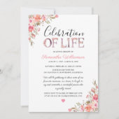 Invitation Célébration de la vie | Funérailles florales roses (Devant)