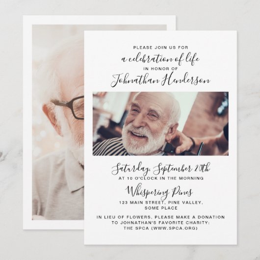 Invitation Célébration de la vie/funérailles/mémorial de 2 ph (Devant / Derrière)