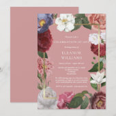 Invitation Célébration de la vie Funérailles Rose Rose Floral (Devant / Derrière)