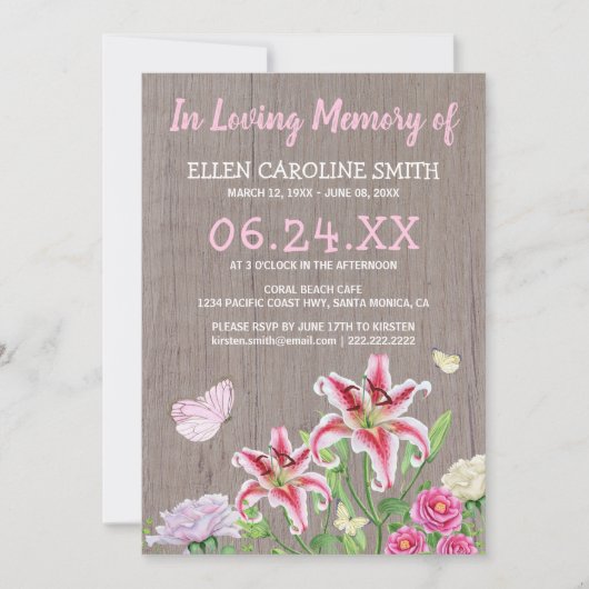 Invitation Célébration de la vie | Funérailles Rustique Flora (Devant)