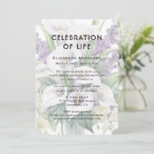 Invitation Célébration de la vie funéraire blanc violet flora (Debout devant)