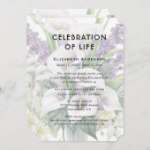 Invitation Célébration de la vie funéraire blanc violet flora (Devant / Derrière)