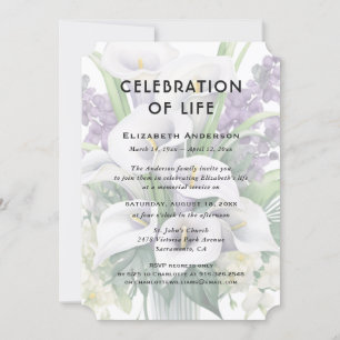 Invitation Célébration de la vie funéraire blanc violet flora