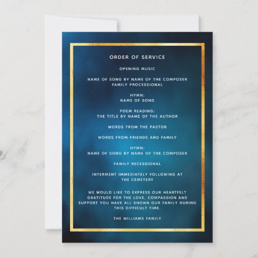 Invitation Célébration de la vie funéraire bleu ciel programm (Dos)