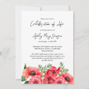 Invitation Célébration de la vie funéraire de Poppy