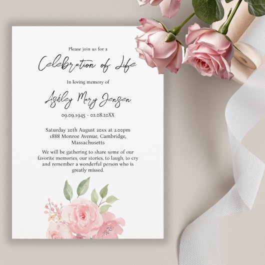 Invitation Célébration de la vie funéraire de Rose