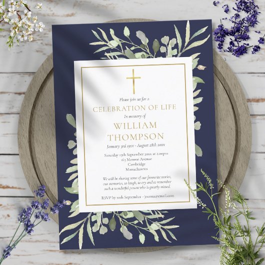 Invitation Célébration de la vie funéraire de verdure bleue