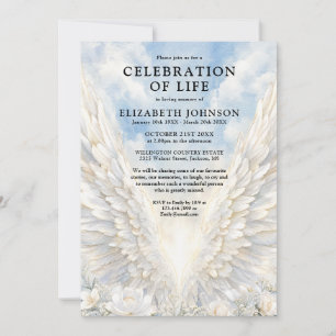 Invitation Célébration de la vie funéraire des ailes d'ange é