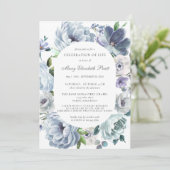 Invitation Célébration de la vie funéraire Dusty Blue Floral (Debout devant)