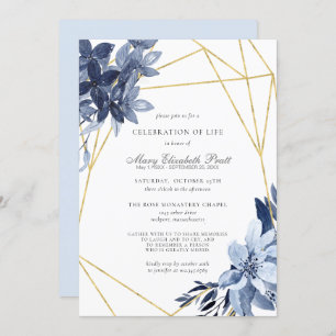 Invitation Célébration de la vie funéraire Dusty Blue Floral