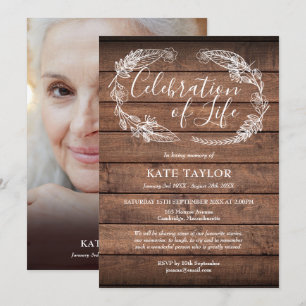 Invitation Célébration de la vie funéraire en bois rustique P