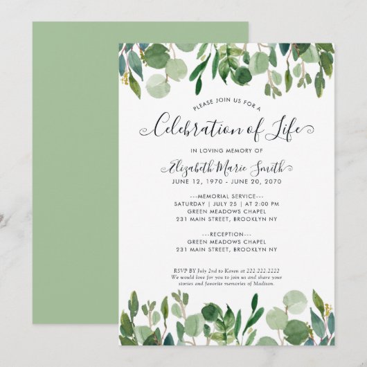 Invitation Célébration de la vie funéraire Mémorial Botanique (Devant / Derrière)