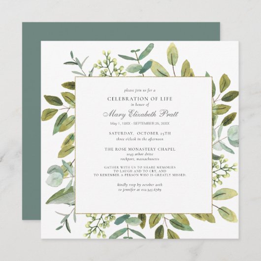 Invitation Célébration de la vie funéraire Mémorial Botanique (Devant / Derrière)