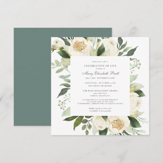 Invitation Célébration de la vie funéraire Memorial Floral bl (Devant / Derrière)