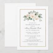 Invitation Célébration de la vie funéraire Memorial Floral bl (Devant / Derrière)