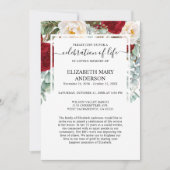 Invitation Célébration de la vie funéraire Memorial Red Roses (Devant)