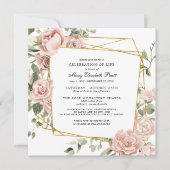 Invitation Célébration de la vie funéraire Mémorial rose flor (Devant)