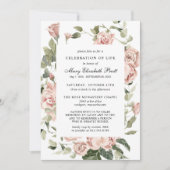 Invitation Célébration de la vie funéraire Mémorial rose flor (Devant)