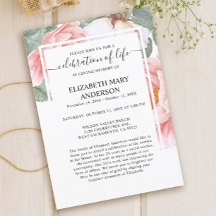 Invitation Célébration de la vie funéraire Mémorial rose flor