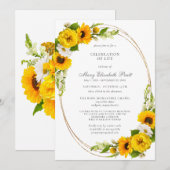 Invitation Célébration de la vie funéraire Mémorial tournesol (Devant / Derrière)