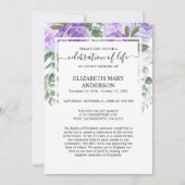 Invitation Célébration de la vie funéraire Mémorial violet fl (Devant)