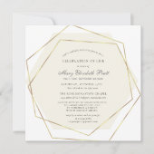 Invitation Célébration de la vie Funéraire Or Cadre géométriq (Devant)
