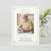 Invitation Célébration de la vie funéraire Or photo blanche (Debout devant)