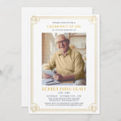 Invitation Célébration de la vie funéraire Or photo blanche (Devant / Derrière)